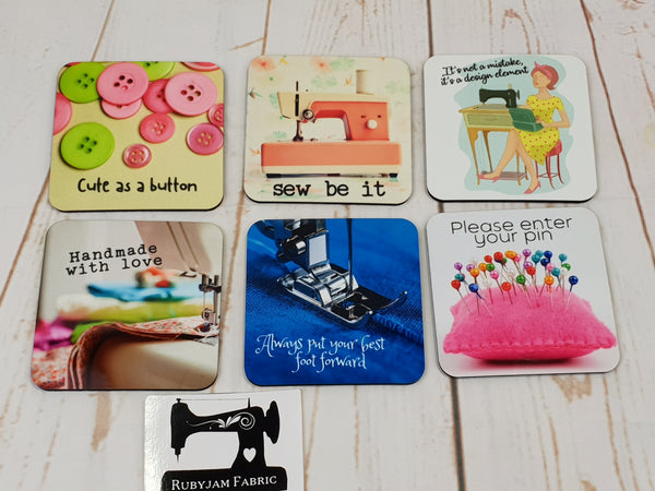 Sewing Themed Drink Coasters - Design 2 - Set of 6 - Bespoke