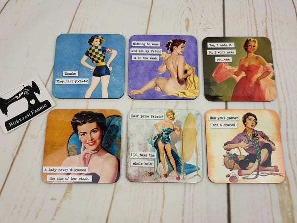 Sewing Themed Drink Coasters - Design 3 - Set of 6 - Bespoke