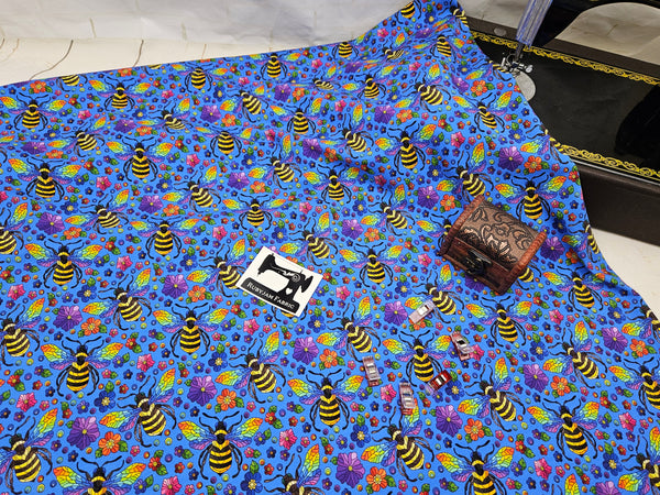 Rainbow Bees - cotton lycra - 150cm wide