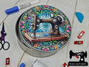 Stained Glass Sewing Machine, Design 2 - Sewing Storage Tin (Round) - Bespoke