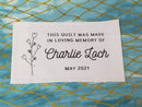Custom Made QUILT LABEL, organic quilting cotton, Style 10 - In Memory