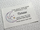 Custom Made QUILT LABEL, organic quilting cotton, Style 41 - Moon and Stars