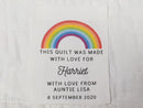 Custom Made QUILT LABEL, organic quilting cotton, Style 27 - Rainbow