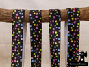 1M Coloured Stars on Black - Printed - 1" (25mm) - Fold Over Elastic (FOE)