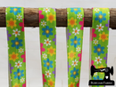 1M Flowers on Green - Printed - 1" (25mm) - Fold Over Elastic (FOE)