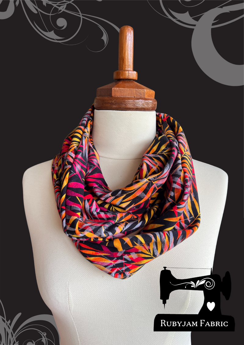 Autumn Leaves - cotton lycra - 150cm wide - clearance