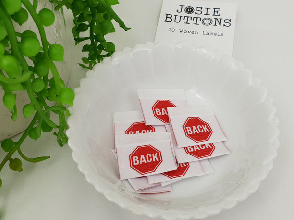 BACK (stop sign) - Labels by Josie Buttons