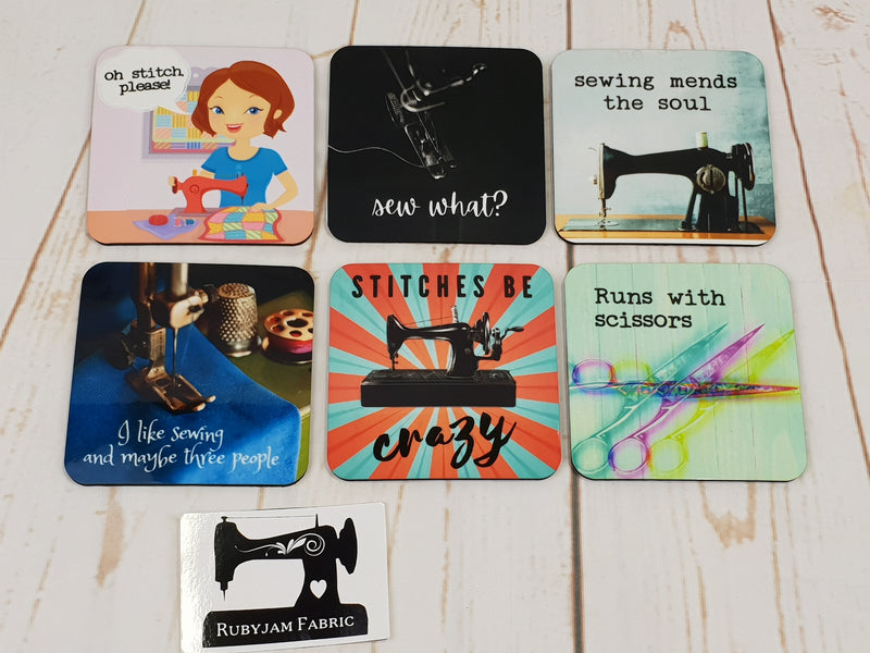 Sewing Themed Drink Coasters - Design 1 - Set of 6 - Bespoke