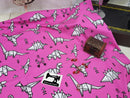 Pink Origami Dinosaurs - cotton lycra - 150cm wide