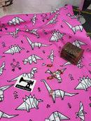 Pink Origami Dinosaurs - cotton lycra - 150cm wide