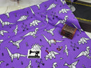 Purple Origami Dinosaurs - cotton lycra - 150cm wide