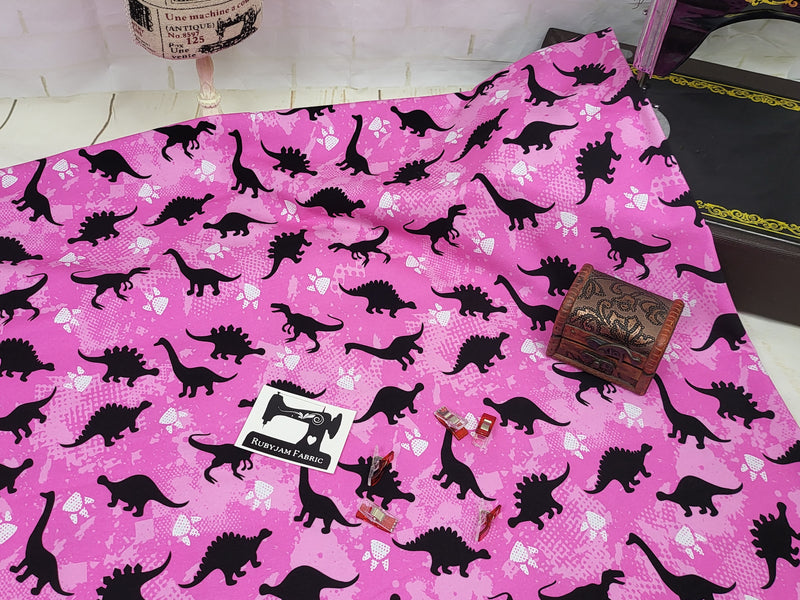 Dinosaurs - Pink - cotton lycra - 150cm wide