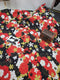 Red Black Japanese Inspired Floral - cotton lycra - 150cm wide