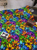 Stained Glass Flowers Bright - cotton lycra - 150cm wide