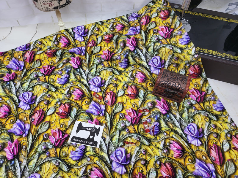 Ornamental Roses - cotton lycra - 150cm wide - clearance