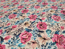 Dusty Pink Roses - cotton lycra - 150cm wide