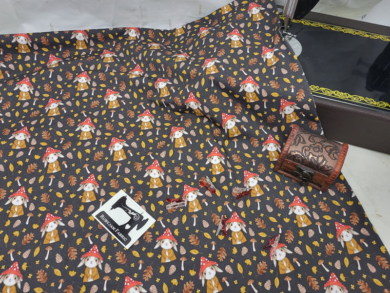 Woodland Rabbits - cotton lycra - 150cm wide - clearance
