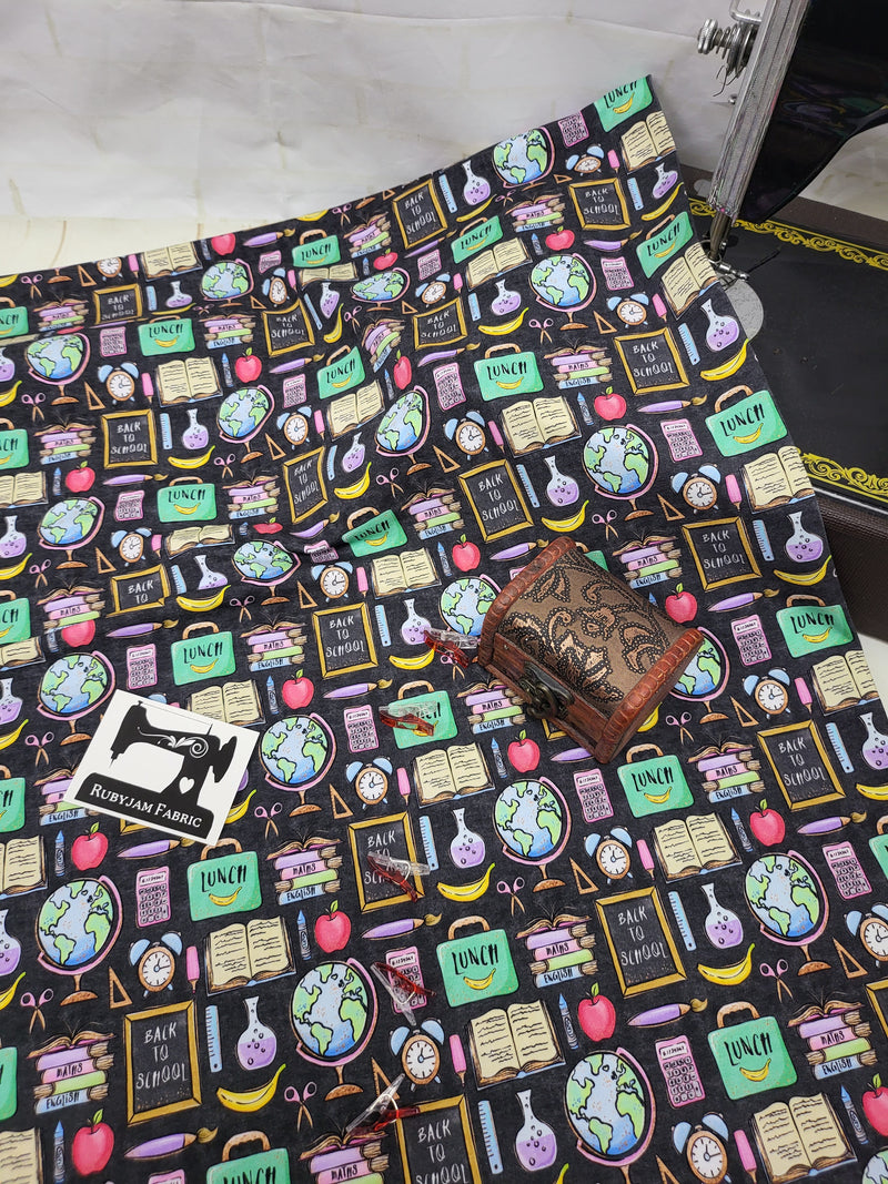 Back To School - cotton lycra - 150cm wide - clearance