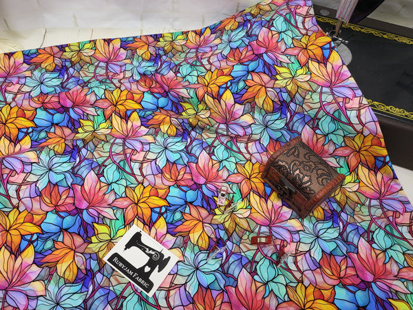 Stained Glass Flowers Pastel - cotton lycra - 150cm wide