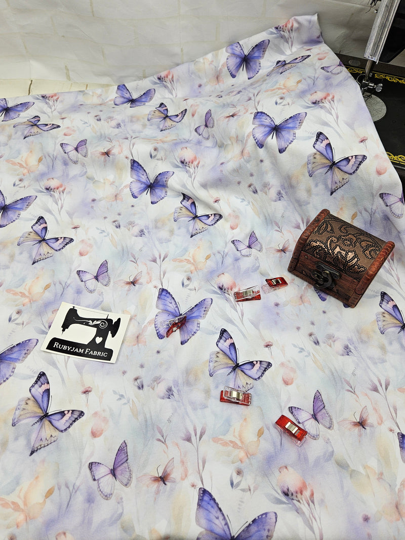 Butterfly Field - Purple - cotton lycra - 150cm wide