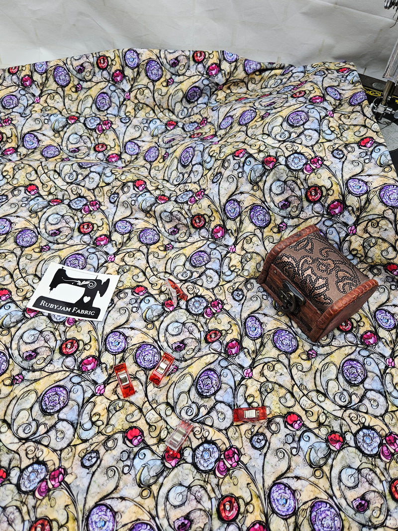 Stained Glass Jewels - cotton lycra - 150cm wide - clearance