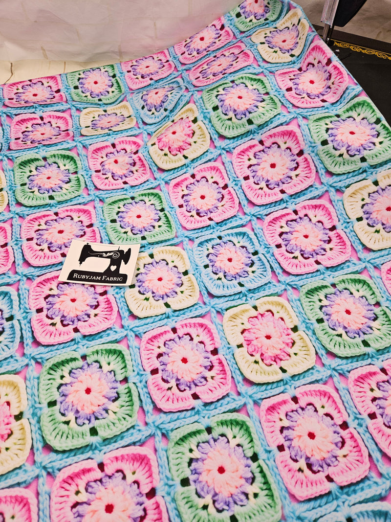 Faux Crochet Granny Squares - cotton lycra FRENCH TERRY - 150cm wide