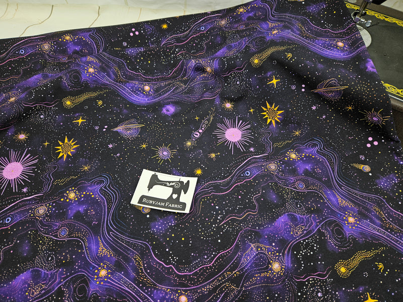 Faux Embroidered Night Sky - cotton lycra FRENCH TERRY - 150cm wide
