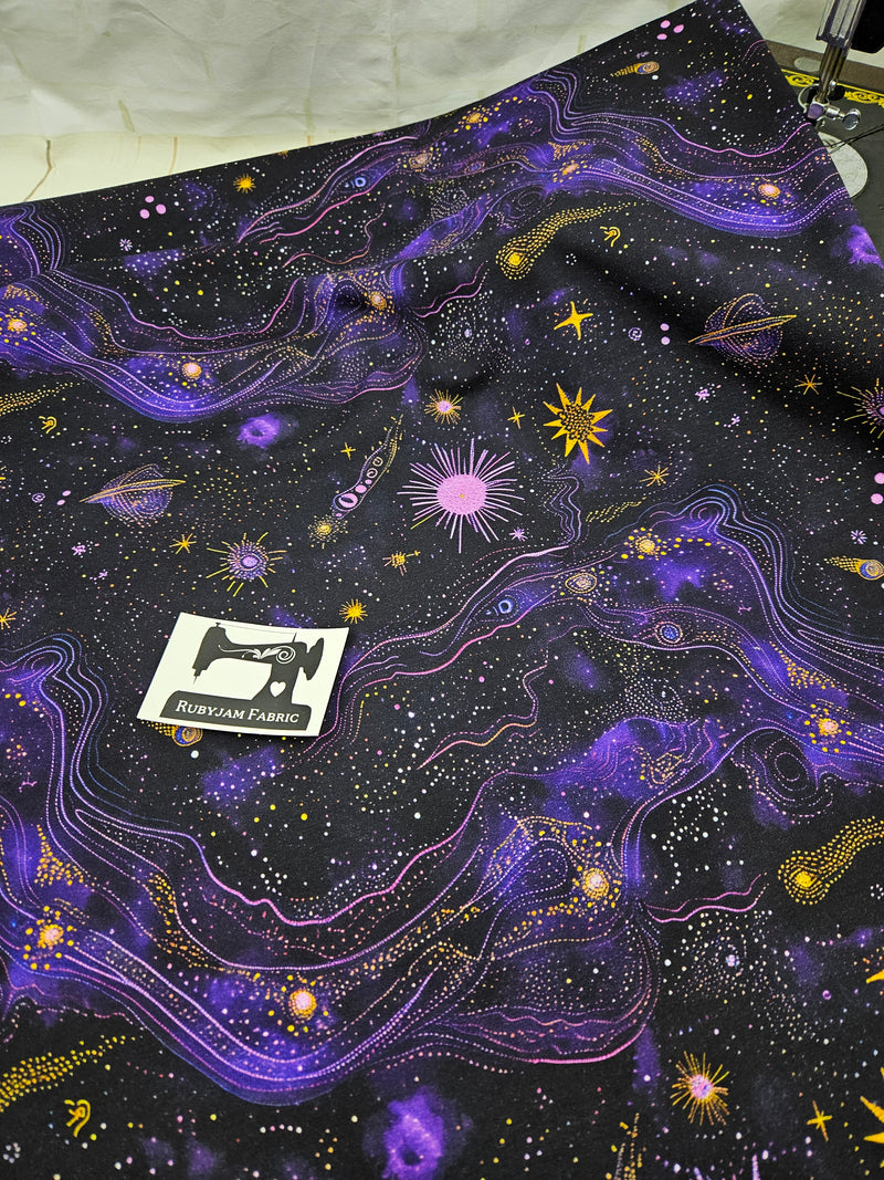 Faux Embroidered Night Sky - cotton lycra FRENCH TERRY - 150cm wide