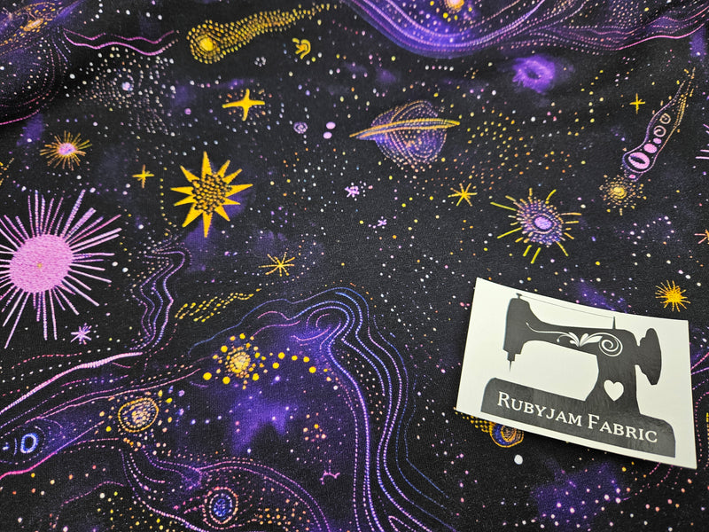 Faux Embroidered Night Sky - cotton lycra FRENCH TERRY - 150cm wide