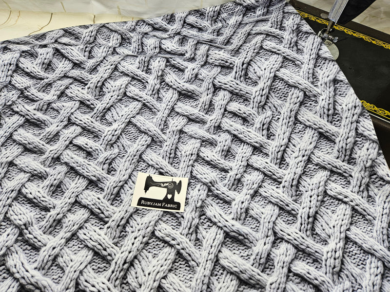 Faux Knitted Cable Knit Grey - cotton lycra FRENCH TERRY - 150cm wide
