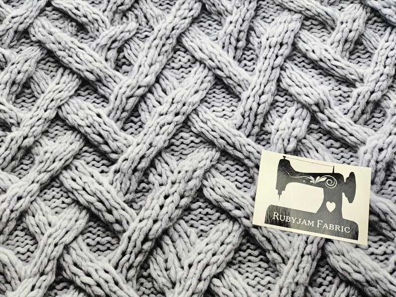 Faux Knitted Cable Knit Grey - cotton lycra FRENCH TERRY - 150cm wide