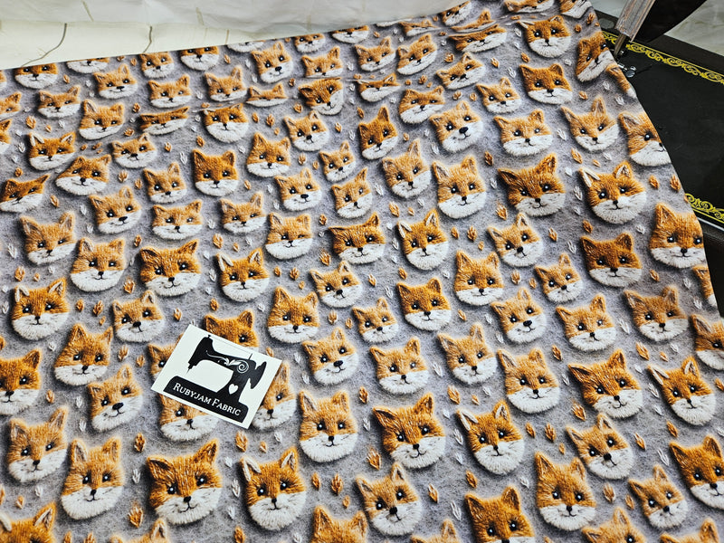 Faux Knitted Foxes - cotton lycra FRENCH TERRY - 150cm wide