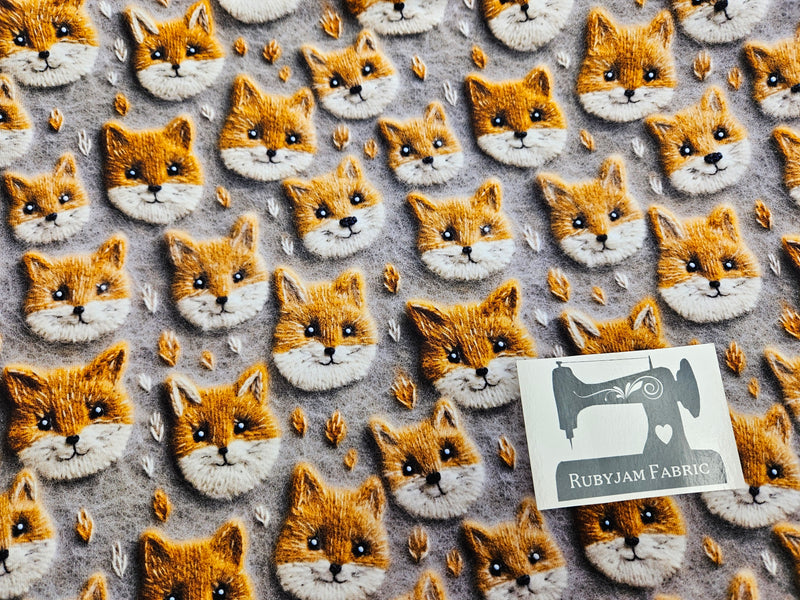 Faux Knitted Foxes - cotton lycra FRENCH TERRY - 150cm wide