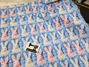 Faux Knitted Rabbits Blue - cotton lycra FRENCH TERRY - 150cm wide