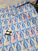 Faux Knitted Rabbits Blue - cotton lycra FRENCH TERRY - 150cm wide