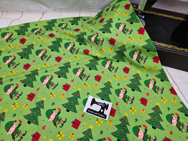 Christmas Elf Green - cotton lycra - 150cm wide - clearance