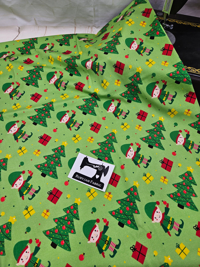 Christmas Elf Green - cotton lycra - 150cm wide - clearance