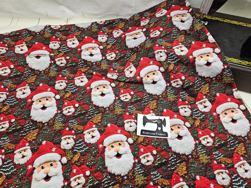 Faux Knitted Santa Christmas - cotton lycra - 150cm wide - clearance