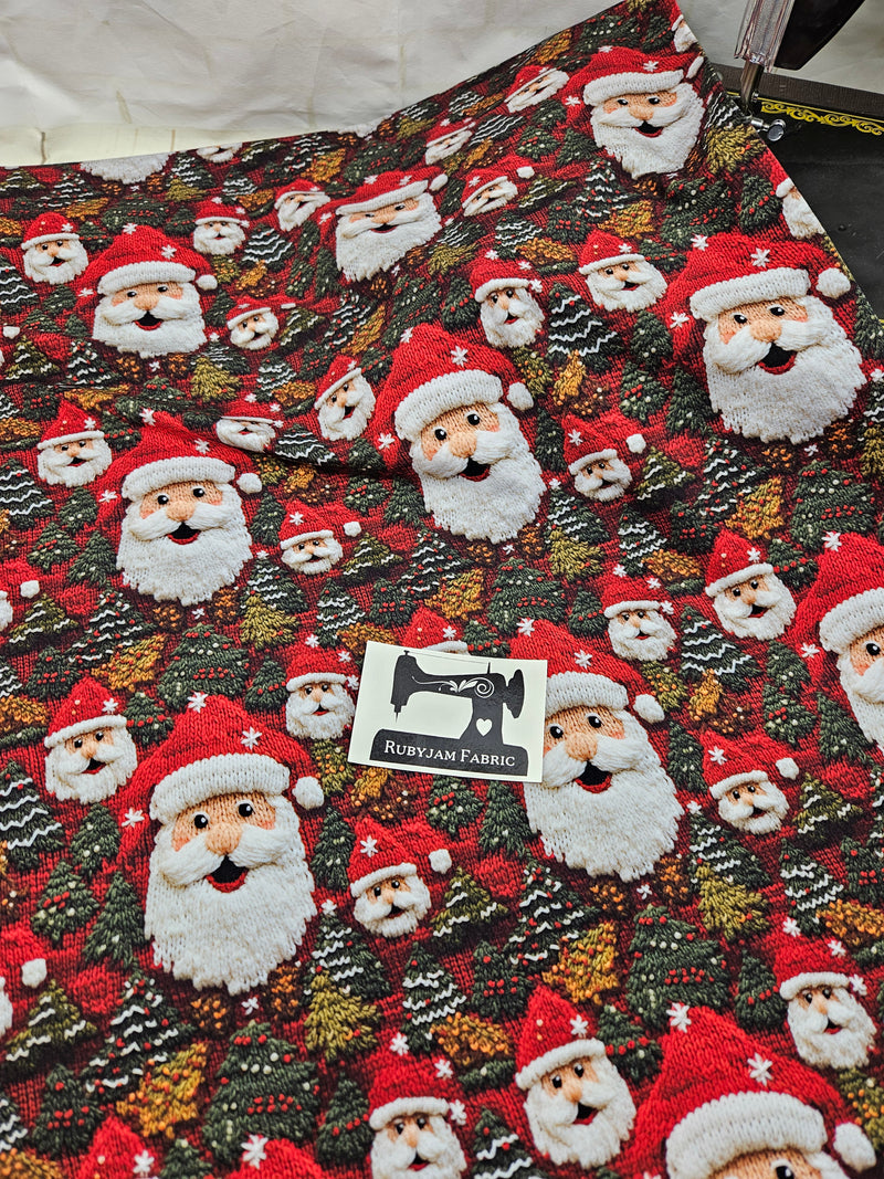 Faux Knitted Santa Christmas - cotton lycra - 150cm wide - clearance