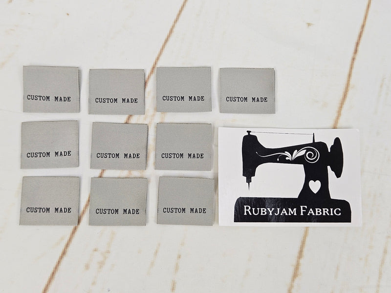 "Custom Made" Grey Clothing Labels - Pack of 10