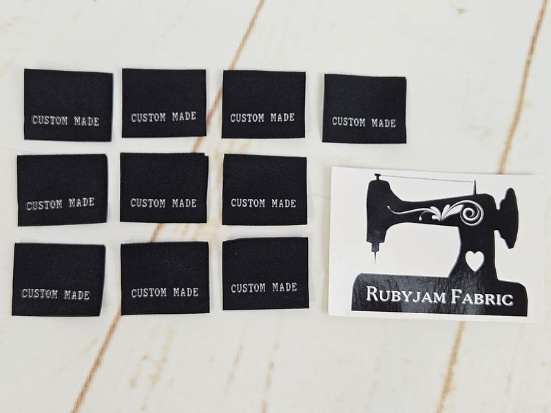 "Custom Made" Black Clothing Labels - Pack of 10