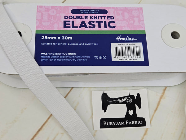 Hemline 30M Double Knitted White Elastic (25mm wide) - clearance