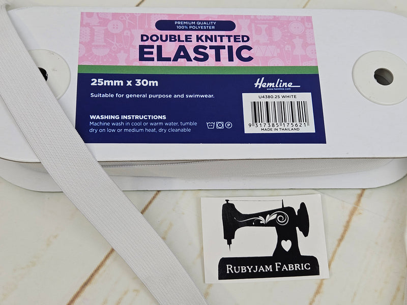 Hemline 30M Double Knitted White Elastic (25mm wide) - clearance
