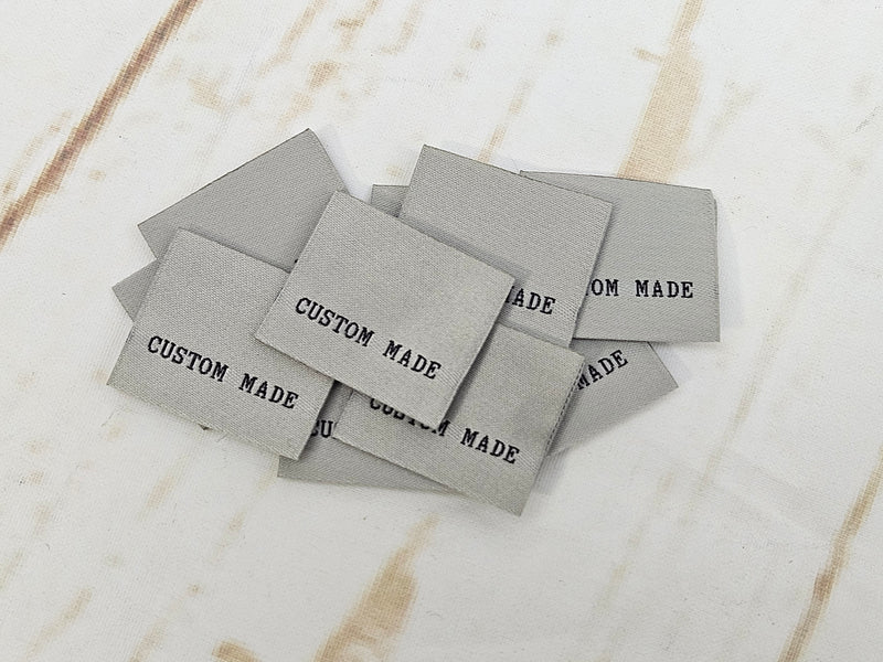 "Custom Made" Grey Clothing Labels - Pack of 10