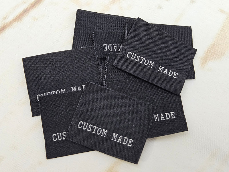 "Custom Made" Black Clothing Labels - Pack of 10