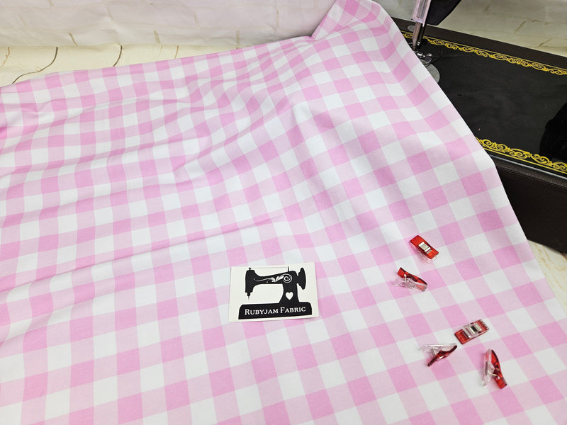 Pink and White Gingham Checks - cotton lycra - 150cm wide