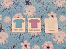 Purple Floral on Blue - cotton lycra - 150cm wide