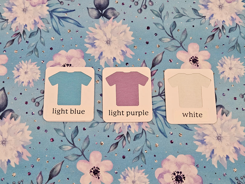 Purple Floral on Blue - cotton lycra - 150cm wide