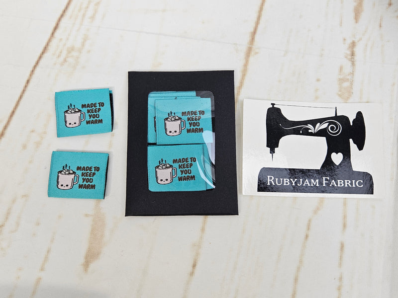 "Made to Keep You Warm" Cocoa Mug Woven Clothing Labels - Pack of 10