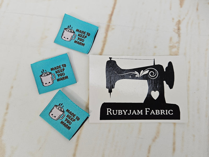 "Made to Keep You Warm" Cocoa Mug Woven Clothing Labels - Pack of 10